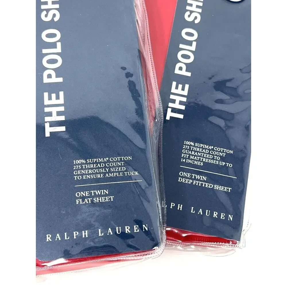 Vintage Ralph Lauren “THE POLO SHEET” Red Twin Fitted + Flat Sheet Regatta Red